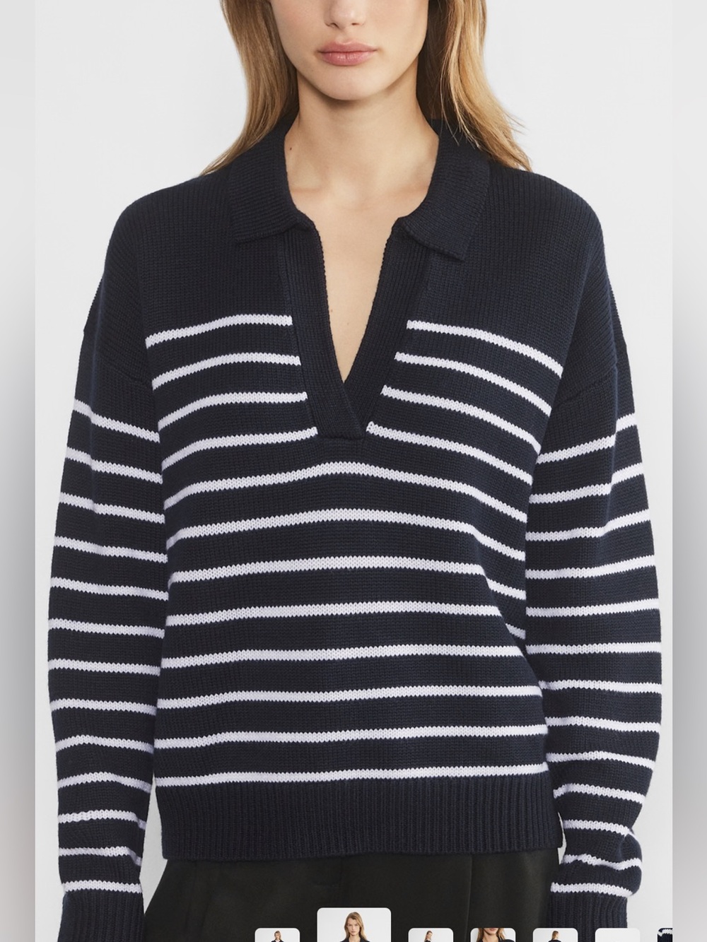 Aritzia Wilfred Clara Merino Wool Striped Polo Sweater – Size XL